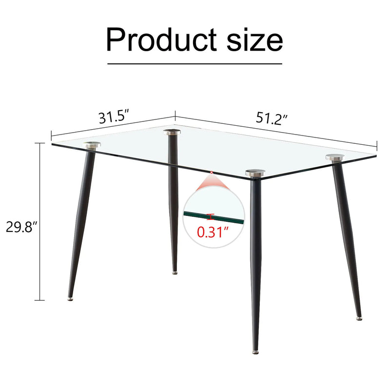 Modern Rectangular Glass Dining Table With Tempered Glass Top And Metal Legs For 4 - 6 People - Black / Transparent by Unique Piece Furniture