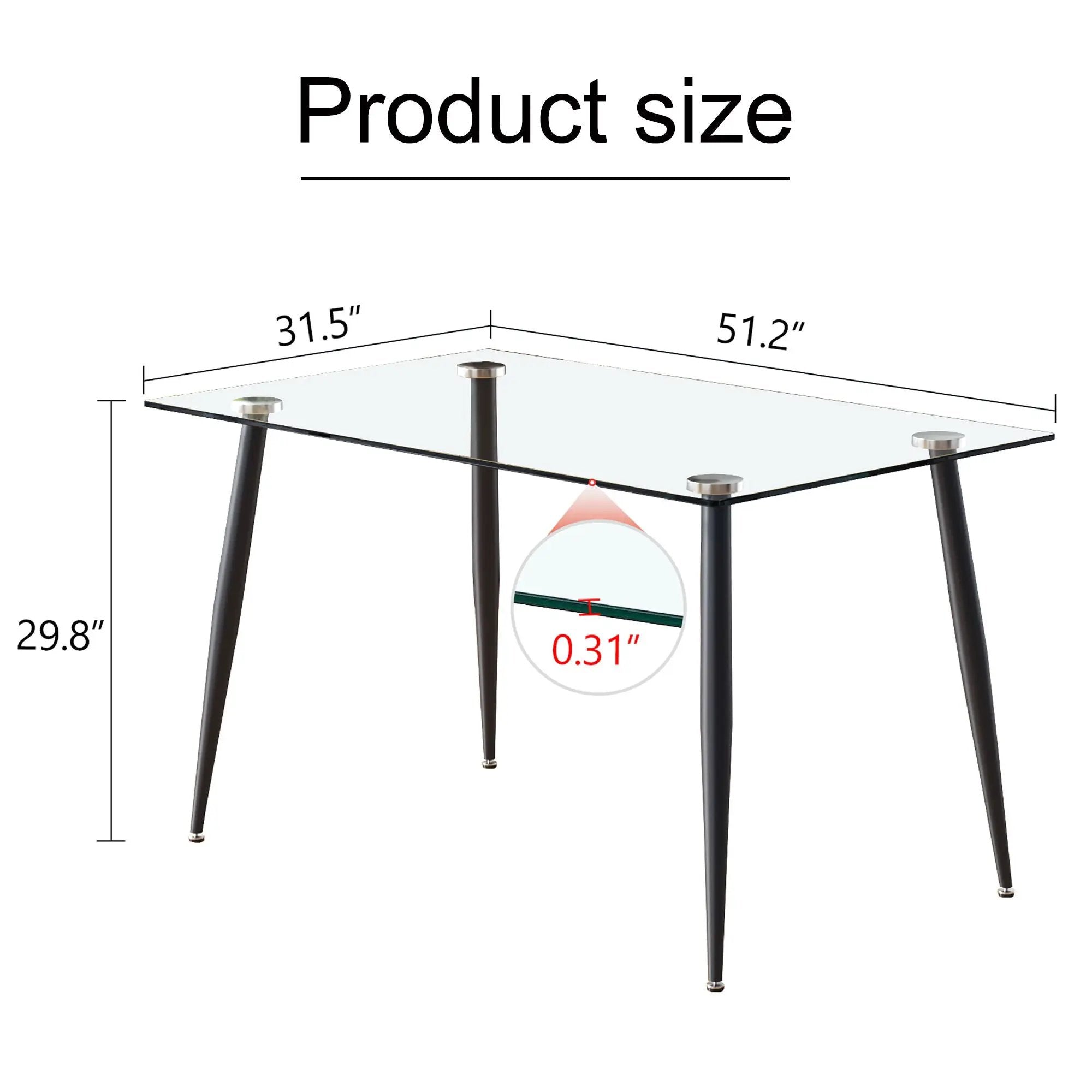 Modern Rectangular Glass Dining Table With Tempered Glass Top And Metal Legs For 4 - 6 People - Black / Transparent by HouseOfZazla