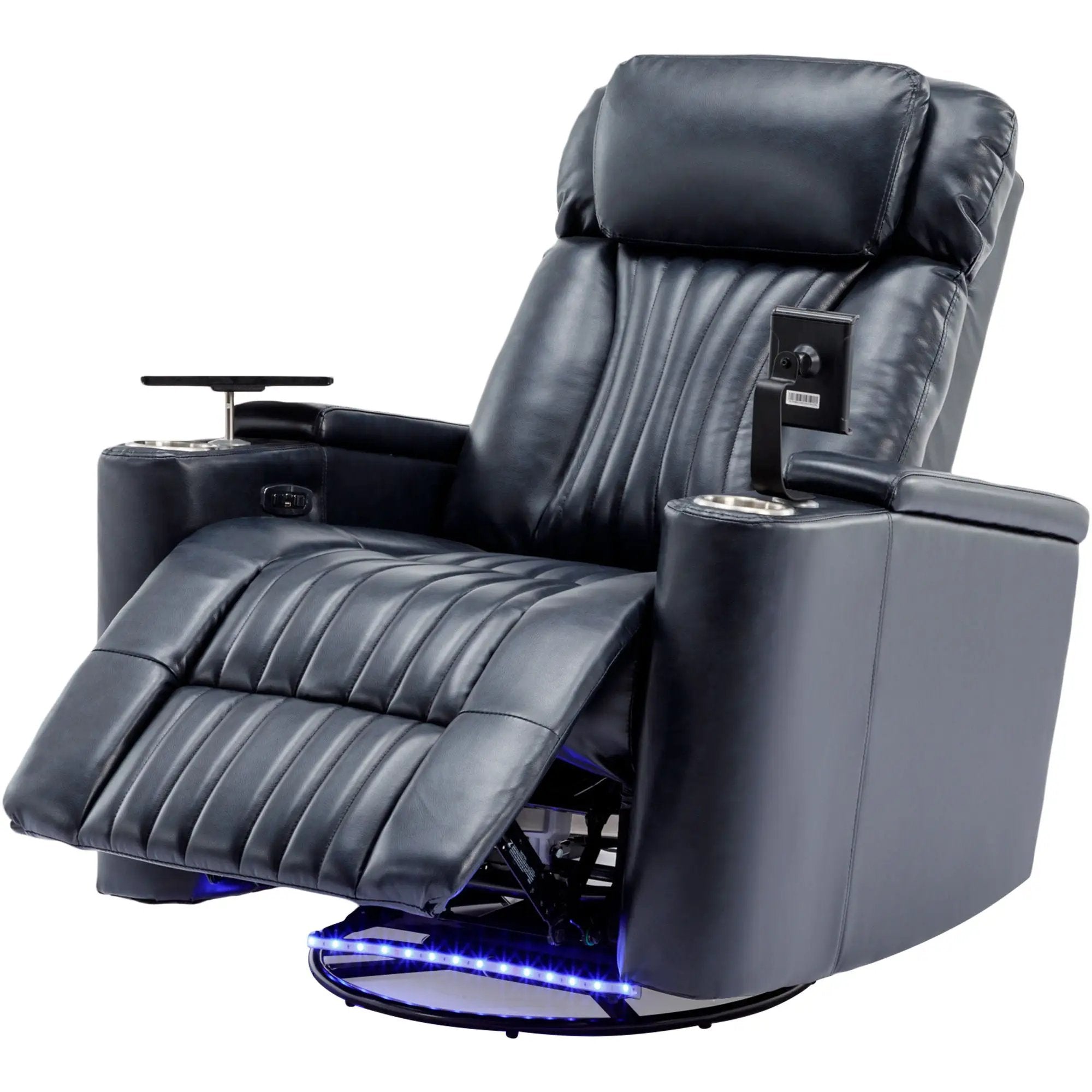 270° Power Swivel Recliner Home Theater Chair With Hidden Arm Storage, LED Light, Cup Holder, And Tray Table by HouseOfZazla