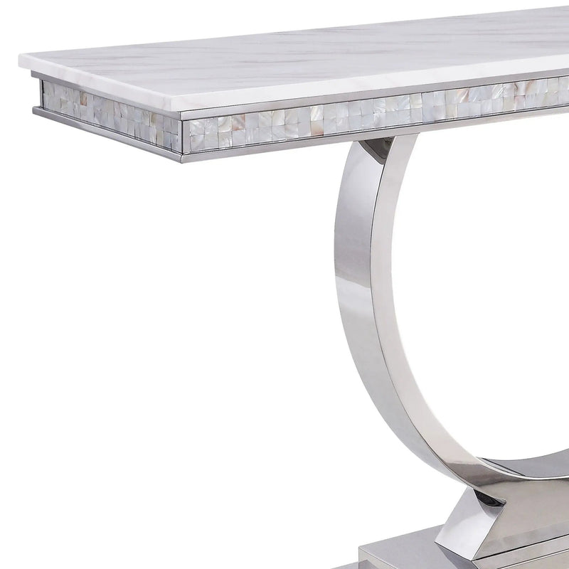 Zander - Printed Faux Marble Top Mirrored Sofa Table - Silver / White by HouseOfZazla
