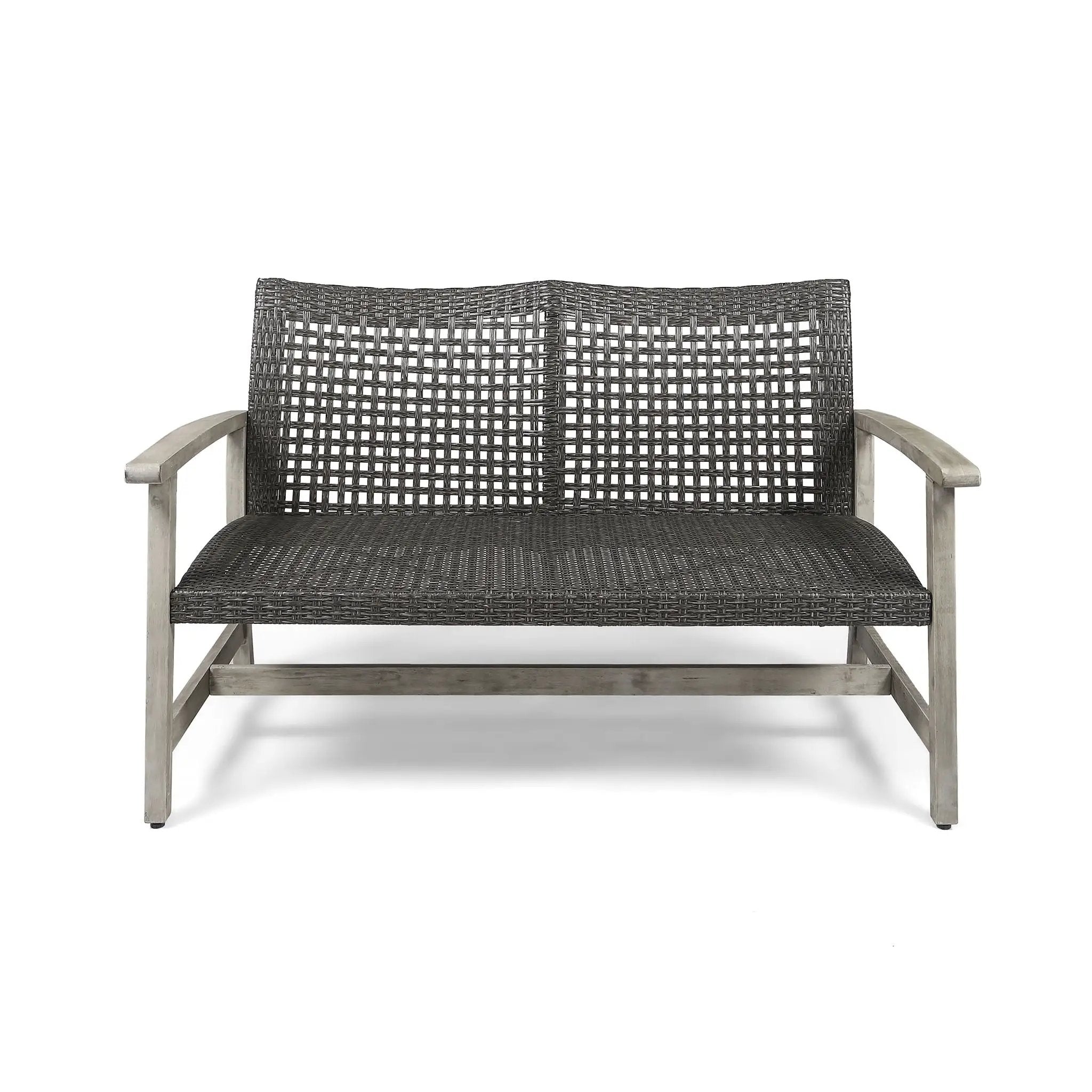 Hampton Outdoor Wood and Wicker Loveseat - Gray by HouseOfZazla