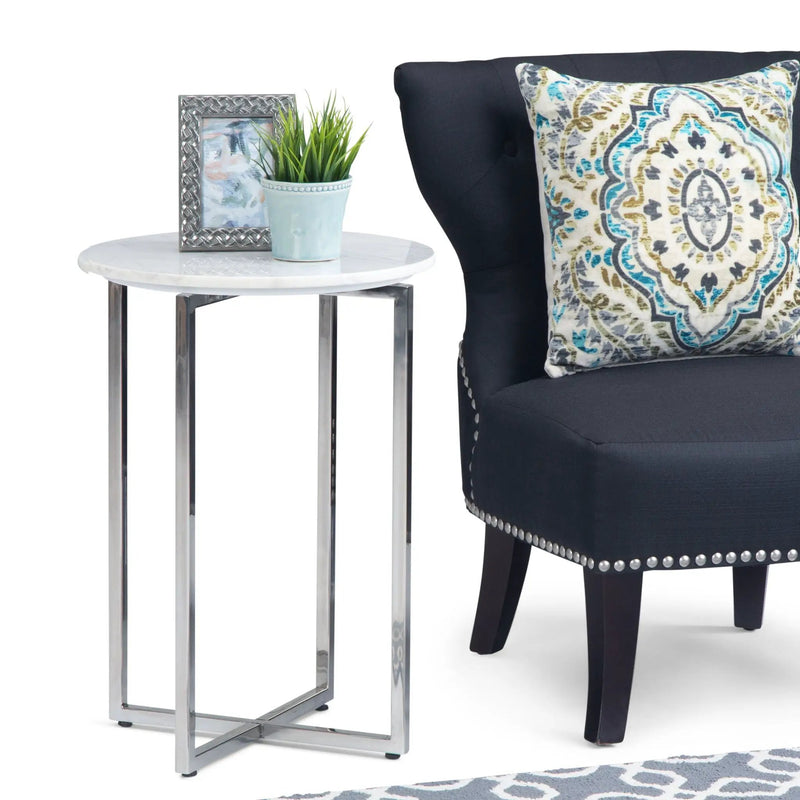 Marsden - Side Table With Polished Base - White / Silver by HouseOfZazla