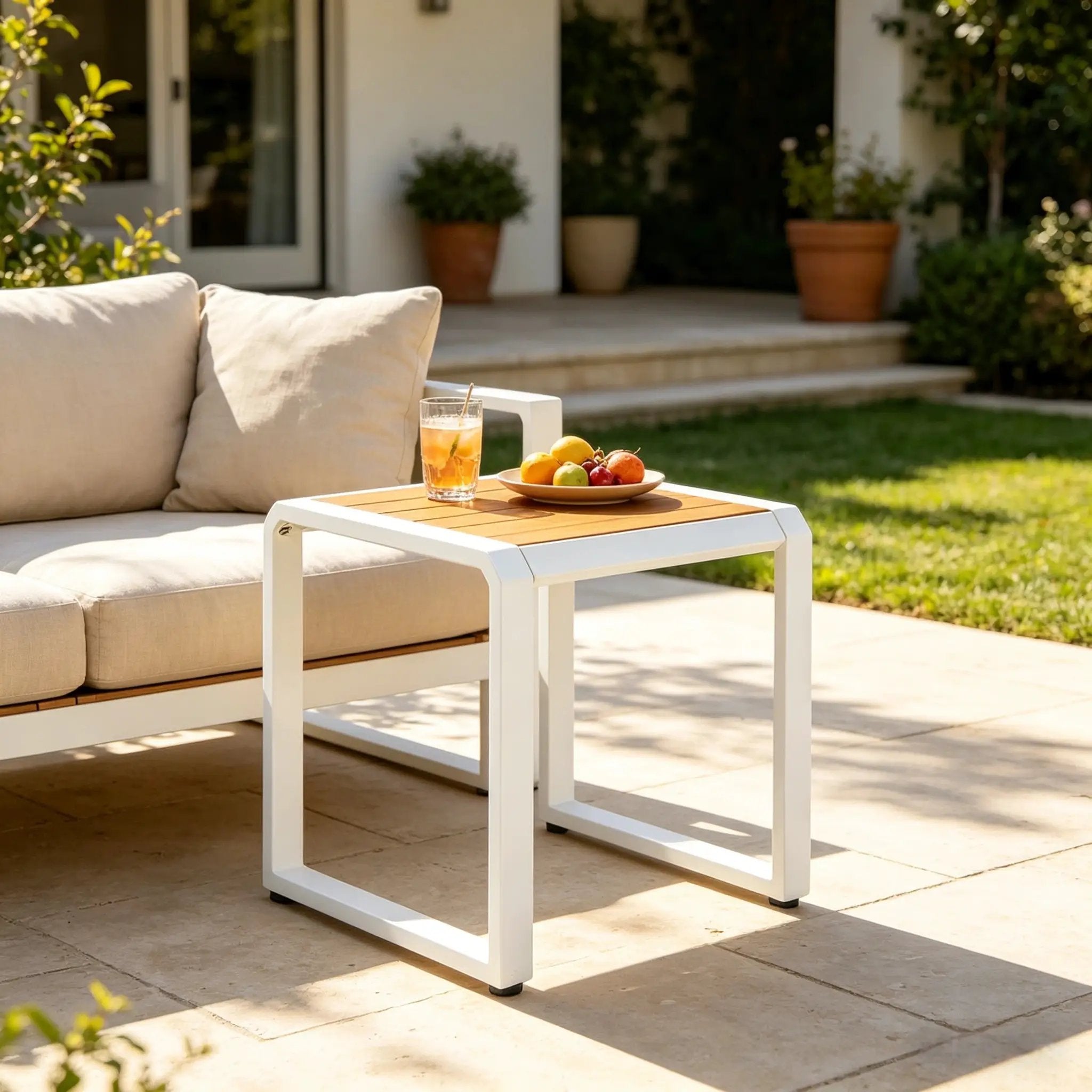 Outdoor Side Table with Teak Wood Top by HouseOfZazla