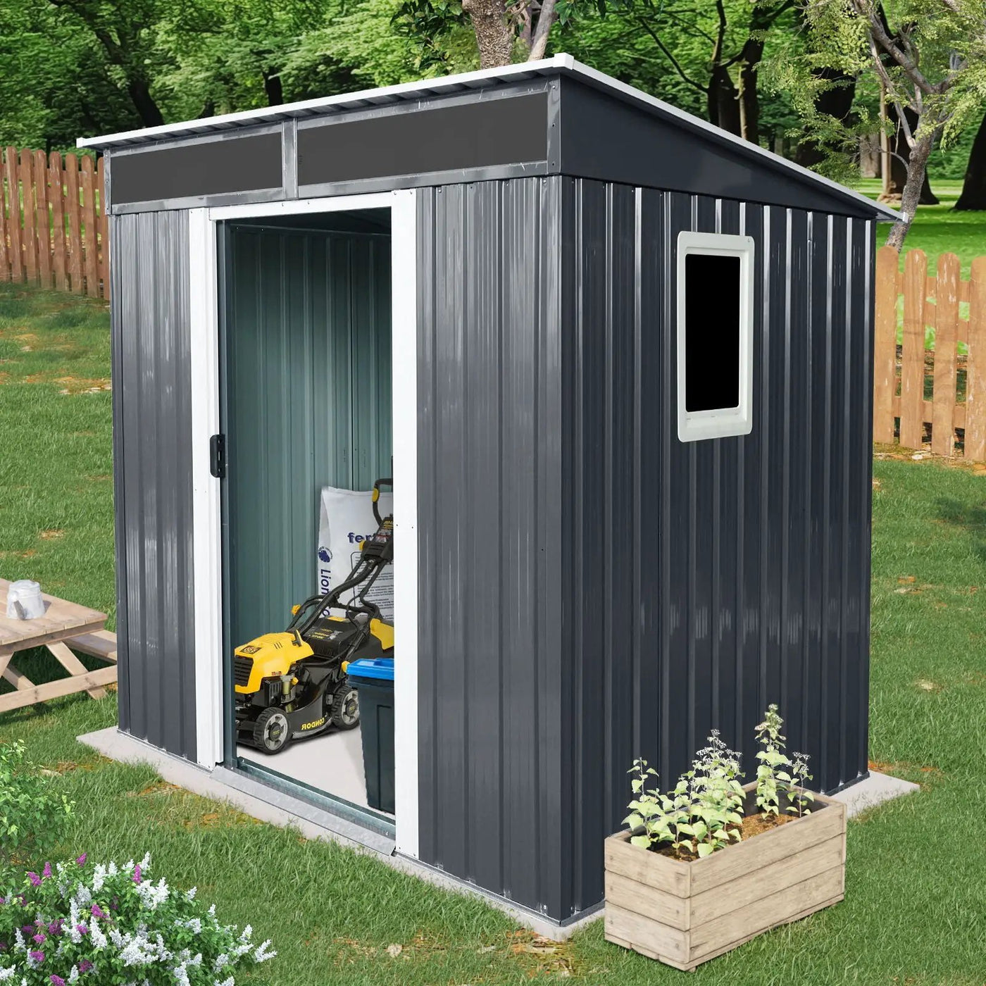 Outdoor Metal Storage Shed With Window And Transparent Plate For Garden, Lawn by HouseOfZazla