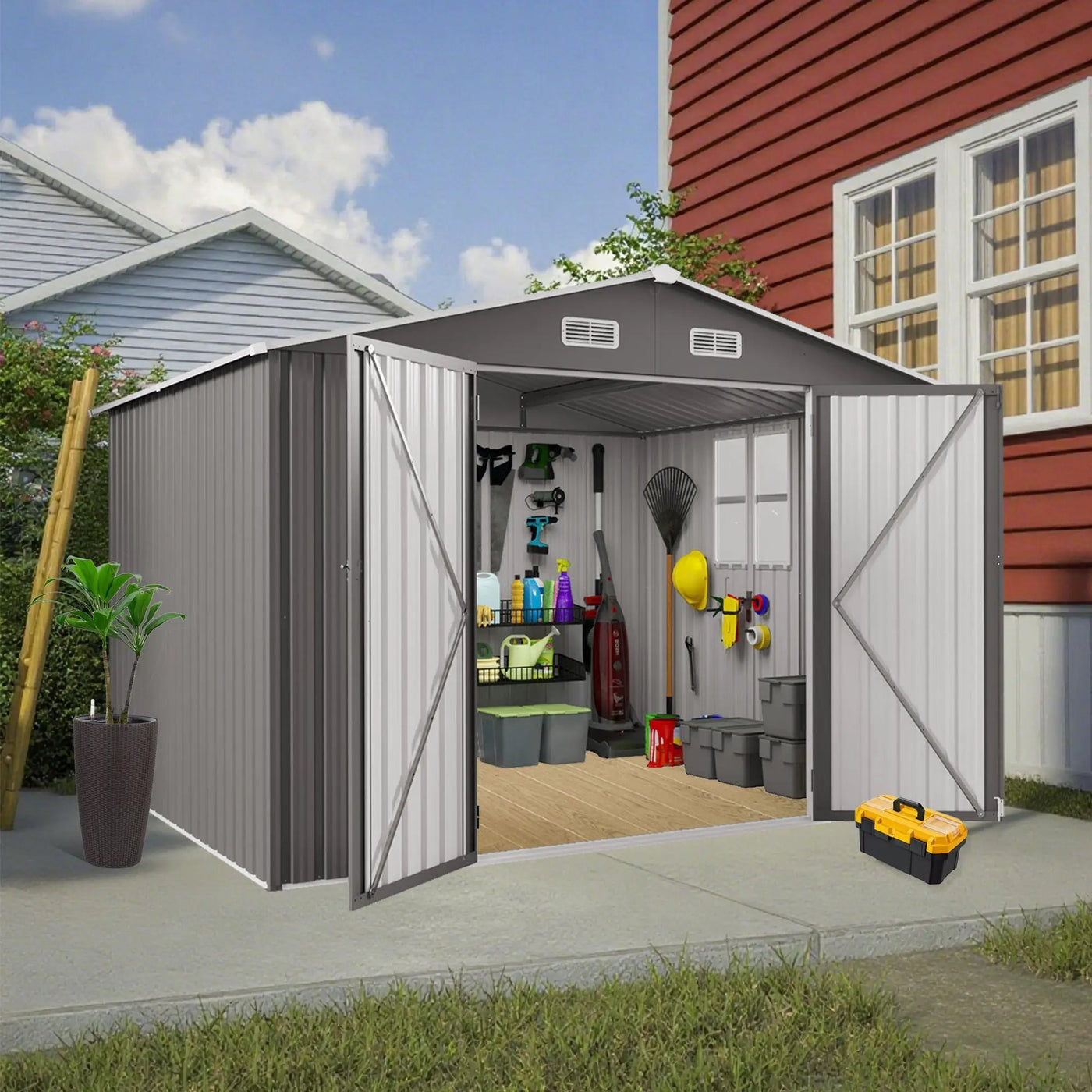 Large Outdoor Storage Shed With Lockable Door, Air Vent by HouseOfZazla