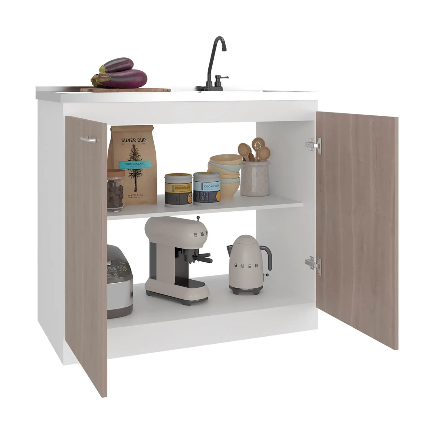 Salento Freestanding Sink, Double Door Cabinet, Two Shelves by HouseOfZazla