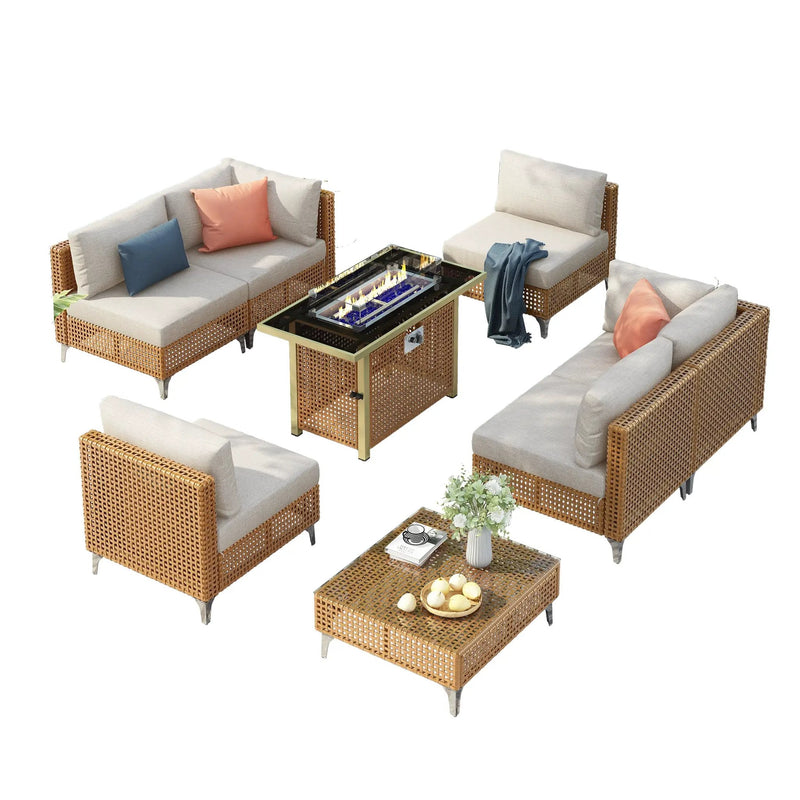 K&K 8-Piece Patio Furniture Set with Fire Pit Table by HouseOfZazla