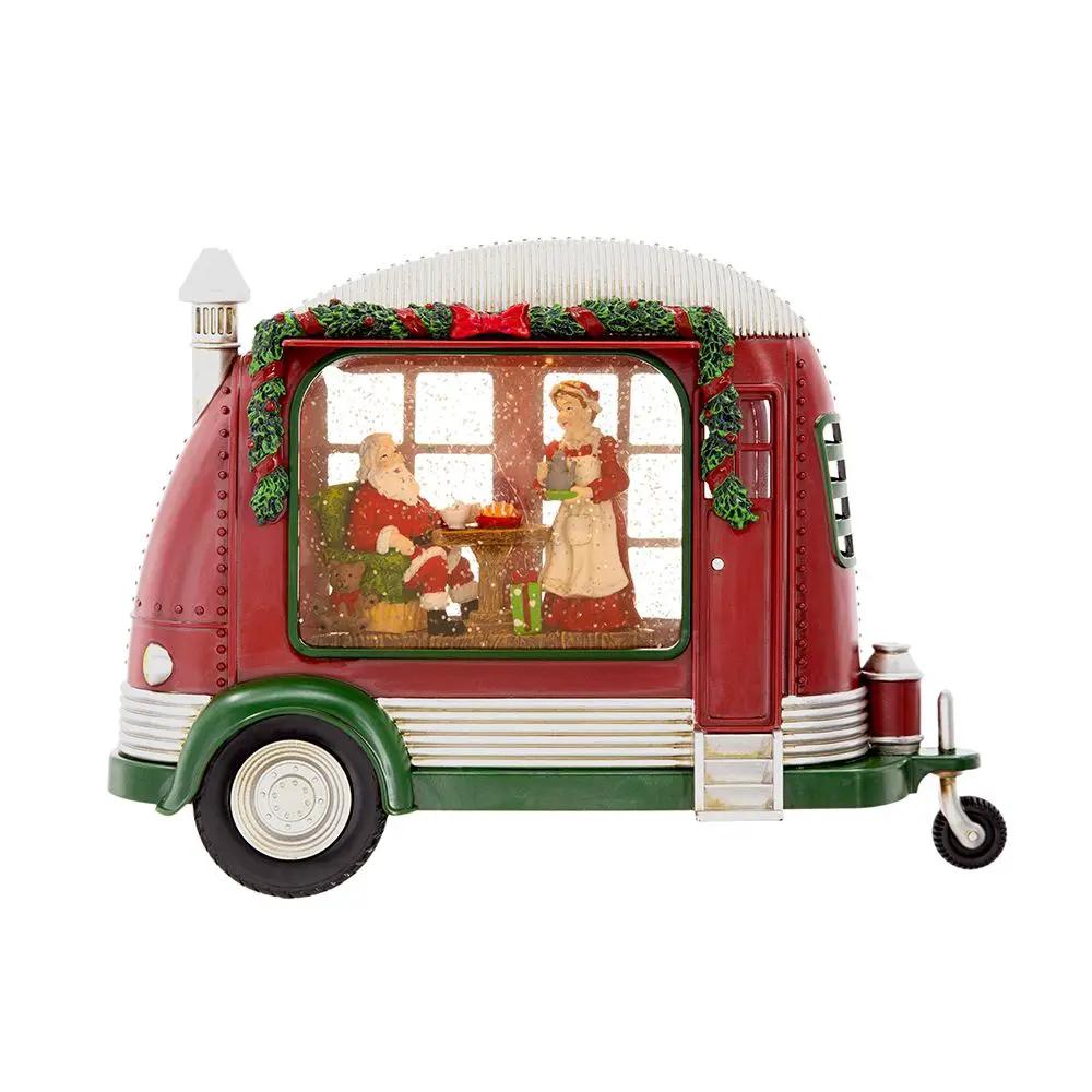 Christmas Plastic / Resin Camper With Mr & Mrs Santa Tea Time LED / Water Spinning / 2 Way Switch, 3*AA Required - Red by HouseOfZazla