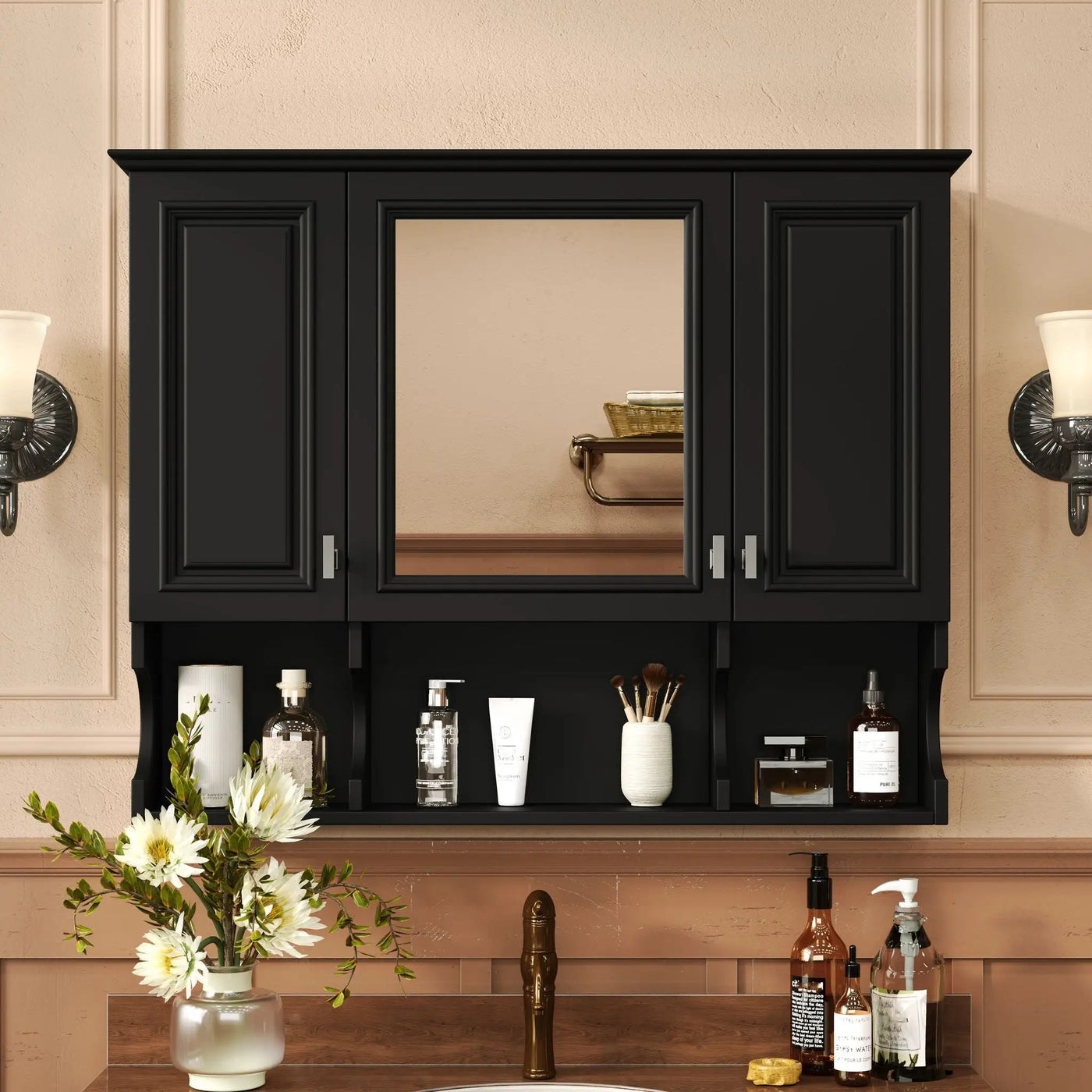 Wall Mounted Bathroom Medicine Wall Cabinet With Mirror & Open Shelves by HouseOfZazla