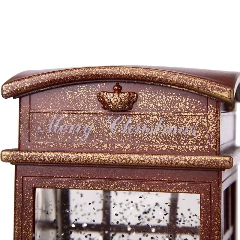 Christmas Lighted Water Spinning Phone Booth With Santa On Phone, 3*AA Batteries Required - White / Red by HouseOfZazla