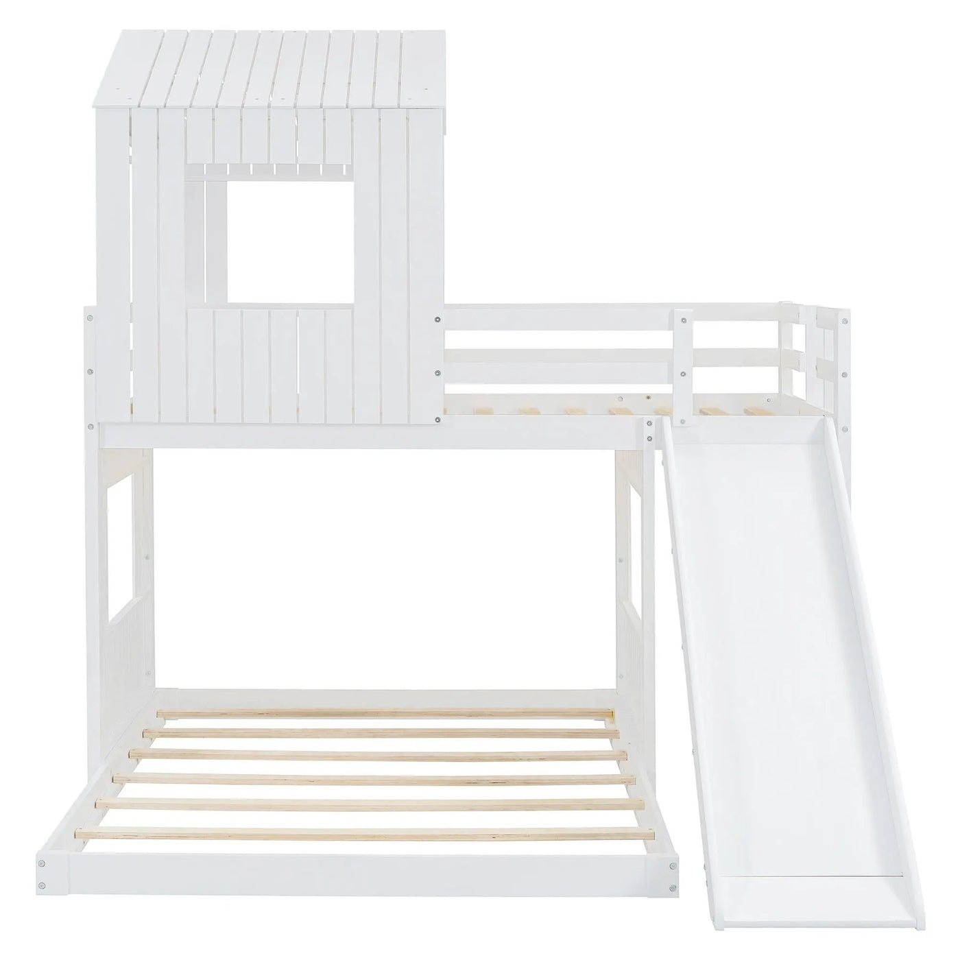 Loft Bunk Bed With Playhouse, Farmhouse, Ladder, Slide And Guardrails by HouseOfZazla