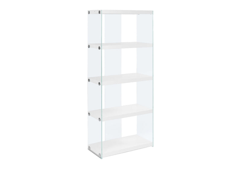 5-Tier White Bookcase with Tempered Glass Sides - White