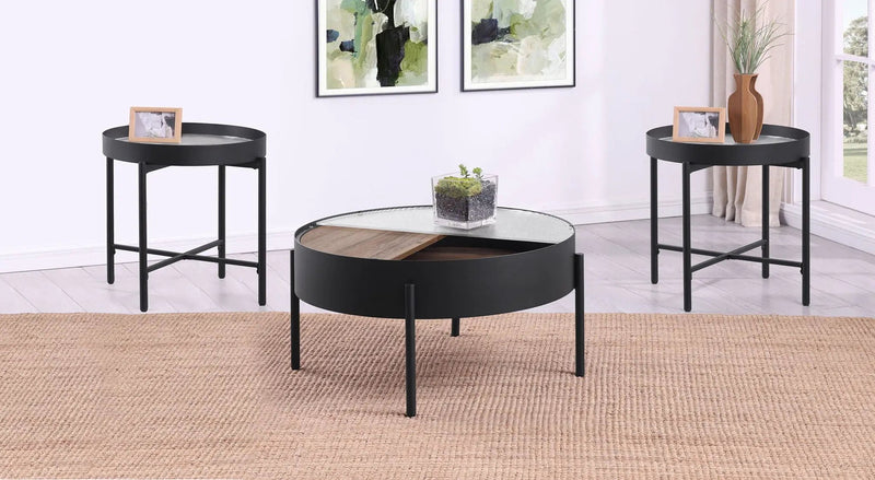 Ozella 3-piece Round Coffee and End Table Set Sandy Black by Unique Piece Furniture