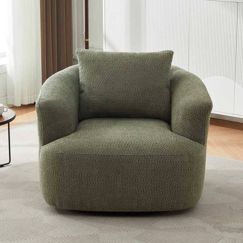 360° Swivel Barrel Sofa Chair With Throw Pillow, Upholstered Accent Chair by Unique Piece Furniture