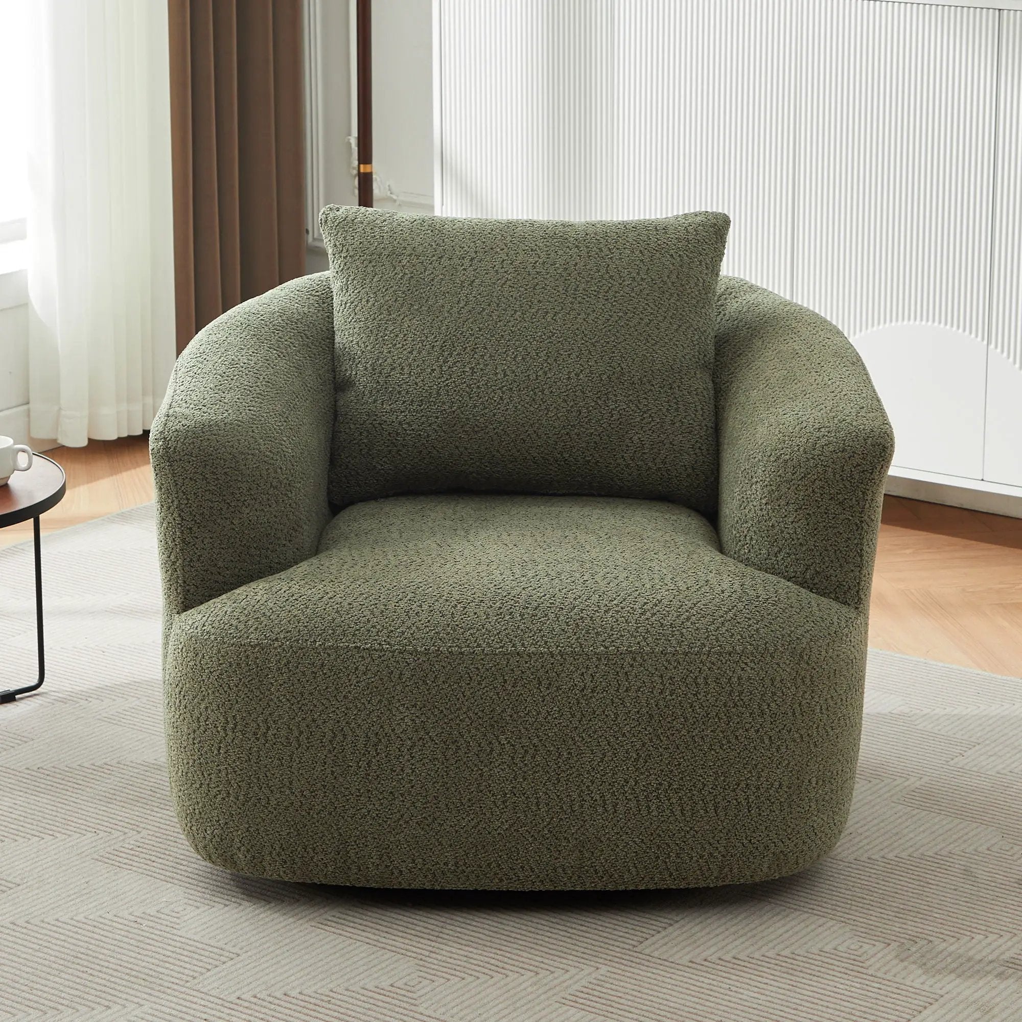360° Swivel Barrel Sofa Chair With Throw Pillow, Upholstered Accent Chair by HouseOfZazla