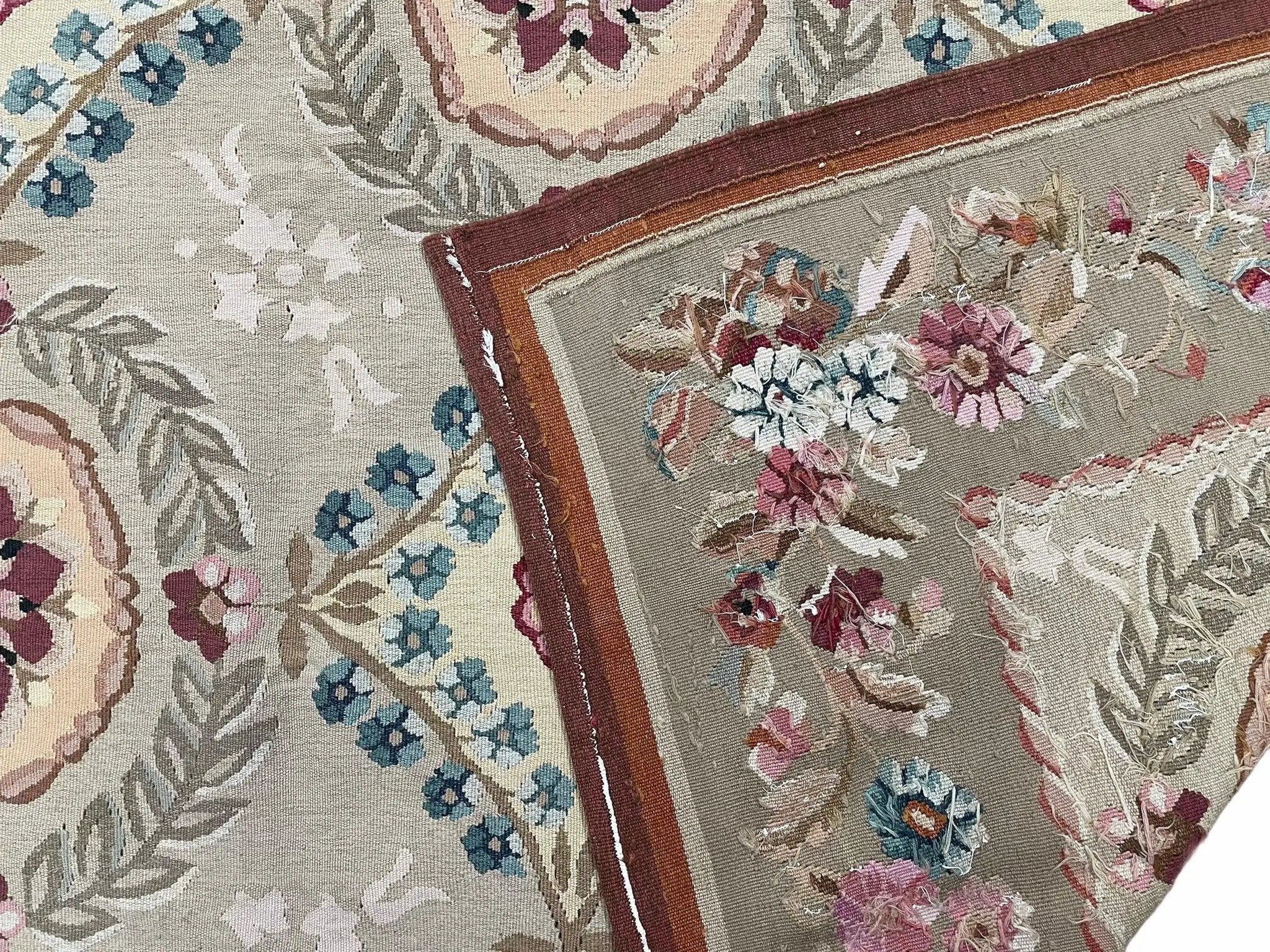 9x13 Needlepoint Carpet, French Design Rug, Hand-Knotted, Brand New Needlepoint Rug 9 x 13, English French European Style, Beige Floral by Jewel Rugs