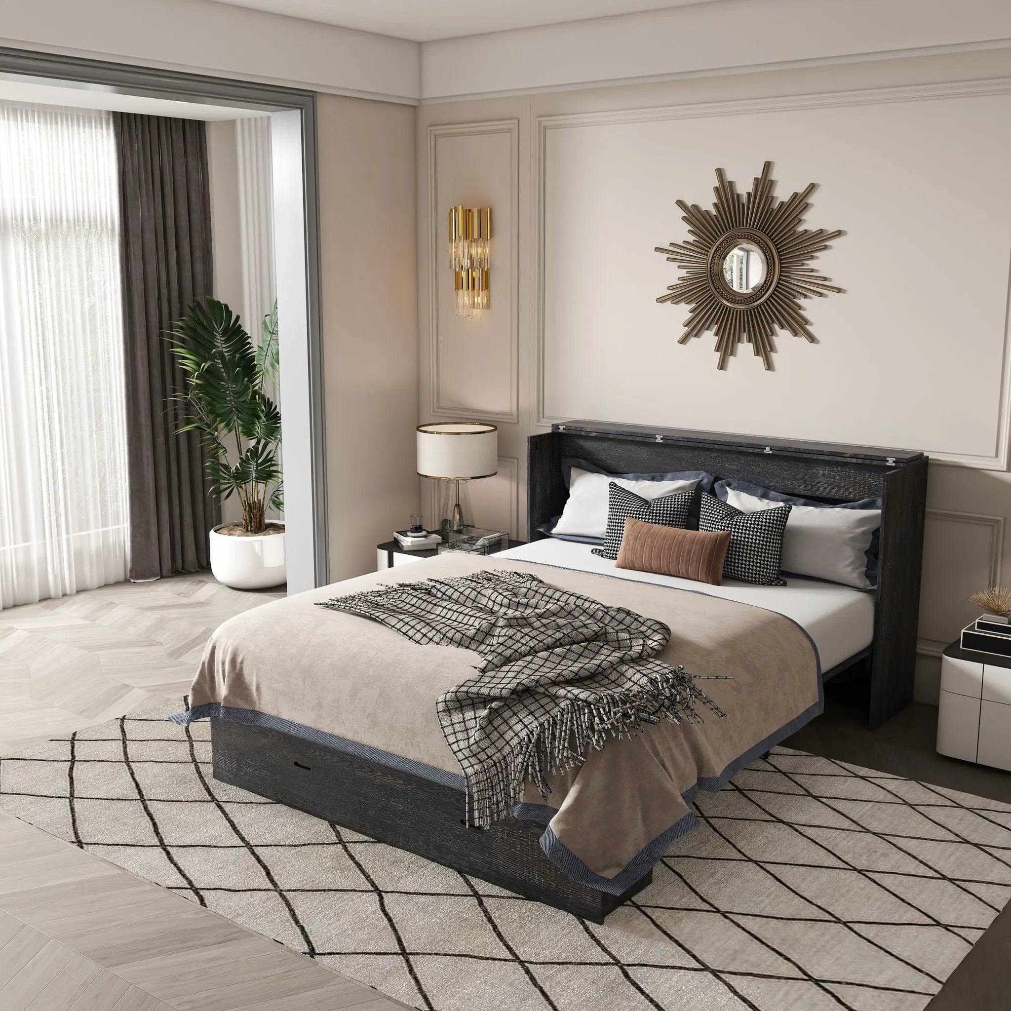 Murphy Bed With Storage Drawers And Charging Cabinet, Foldable Panels, Swivel Wheels by HouseOfZazla