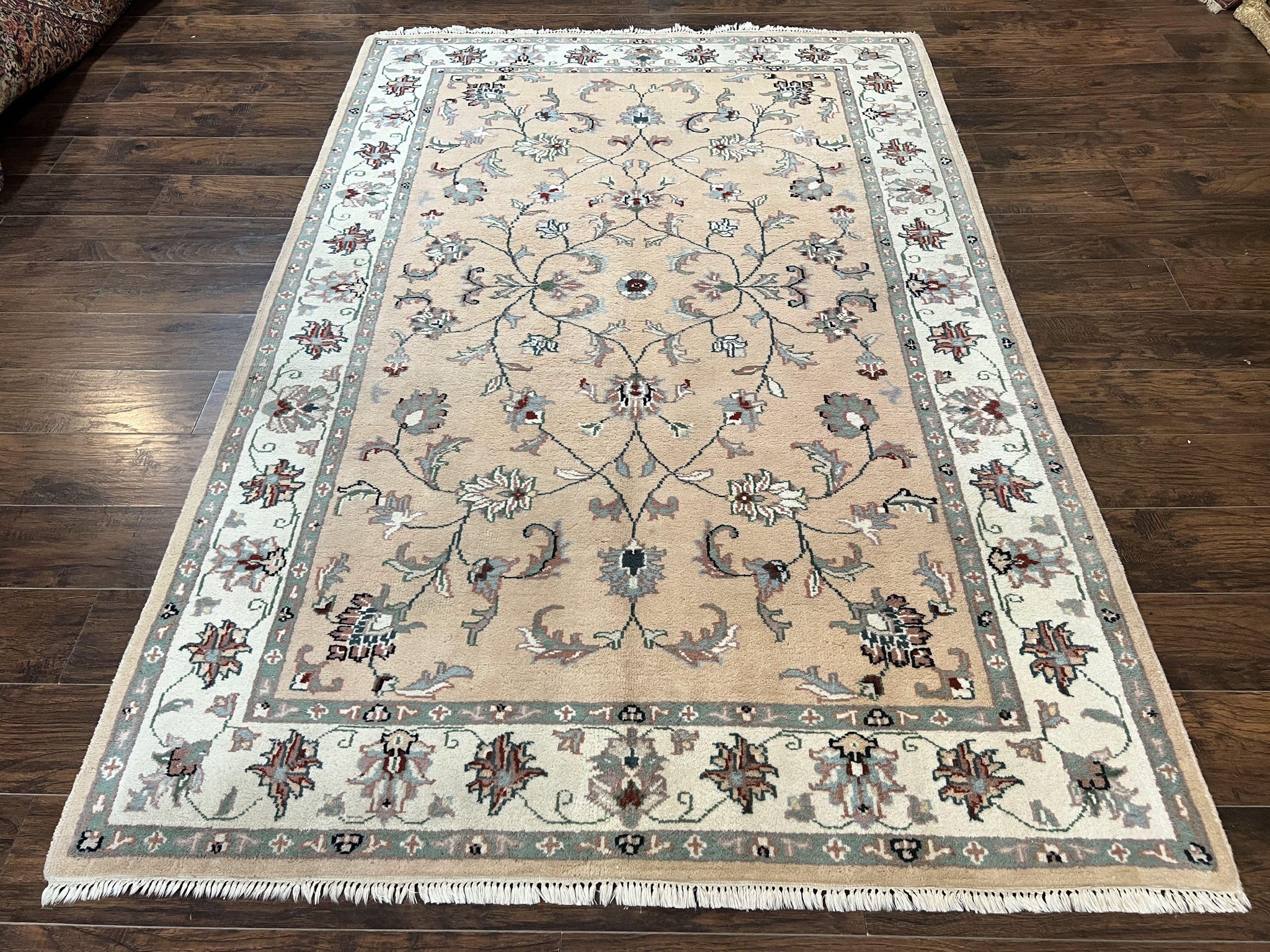 Indo Persian Rug 6x9, Handmade Vintage Wool Carpet, Floral Allover by Jewel Rugs