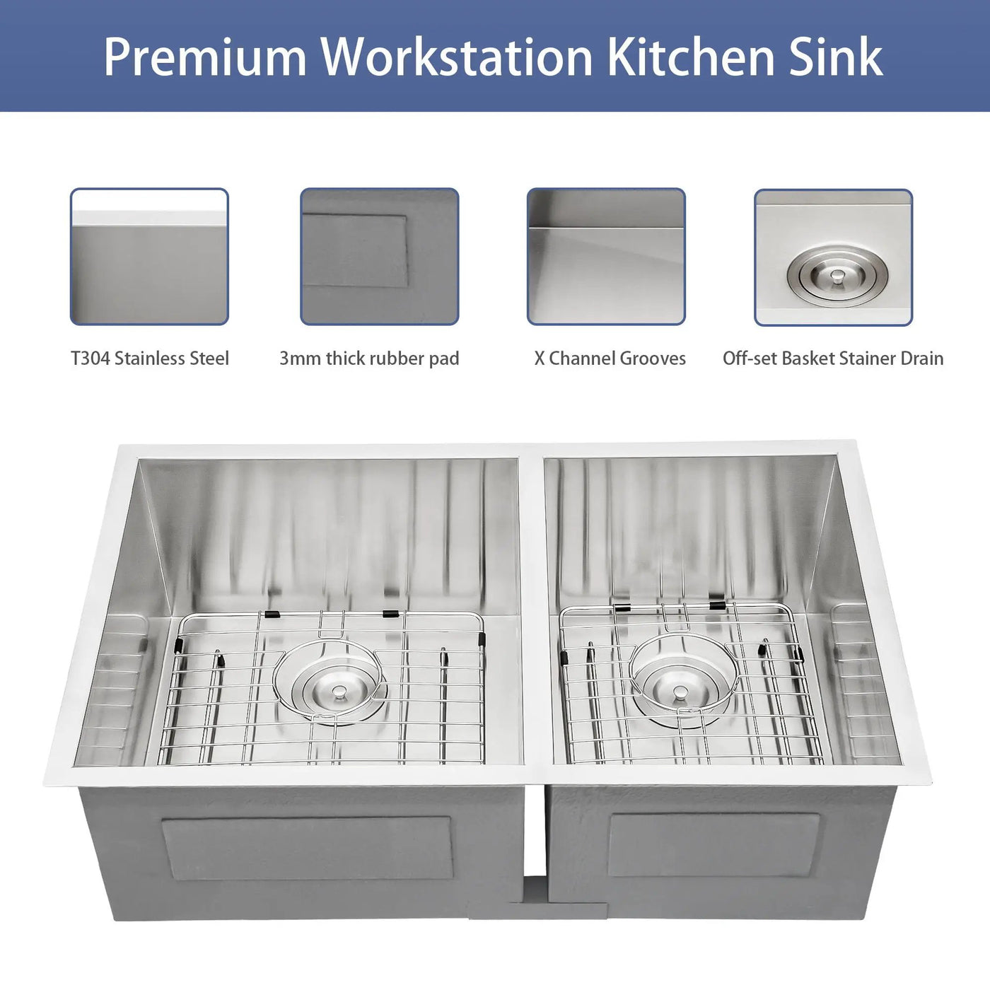Modern Double Bowl Undermount Sink Design With 10" Deep Basins by HouseOfZazla