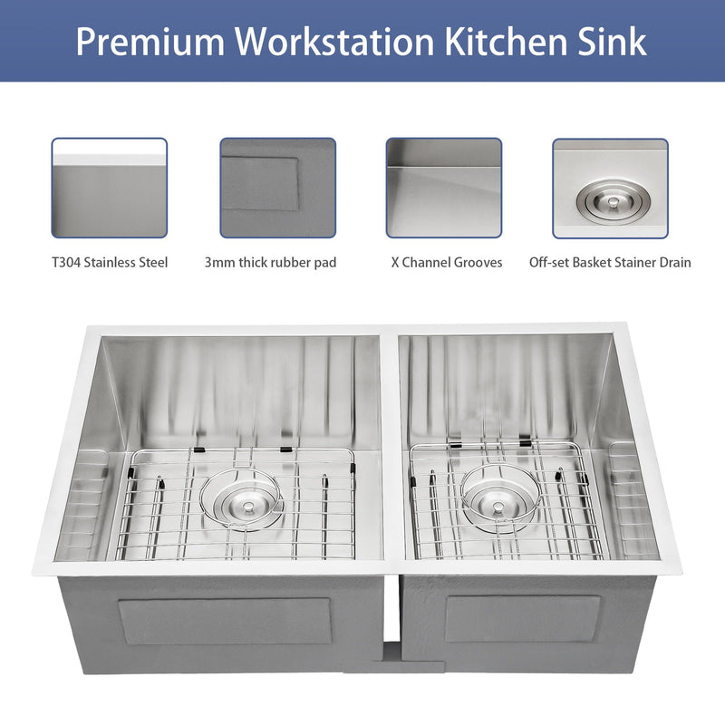 Modern Double Bowl Undermount Sink Design With 10" Deep Basins by HouseOfZazla