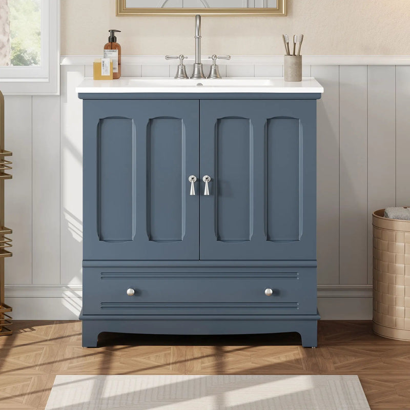 Bathroom Vanity With Sink, Cabinet With Adjustable Shelf And Drawer Divider by HouseOfZazla