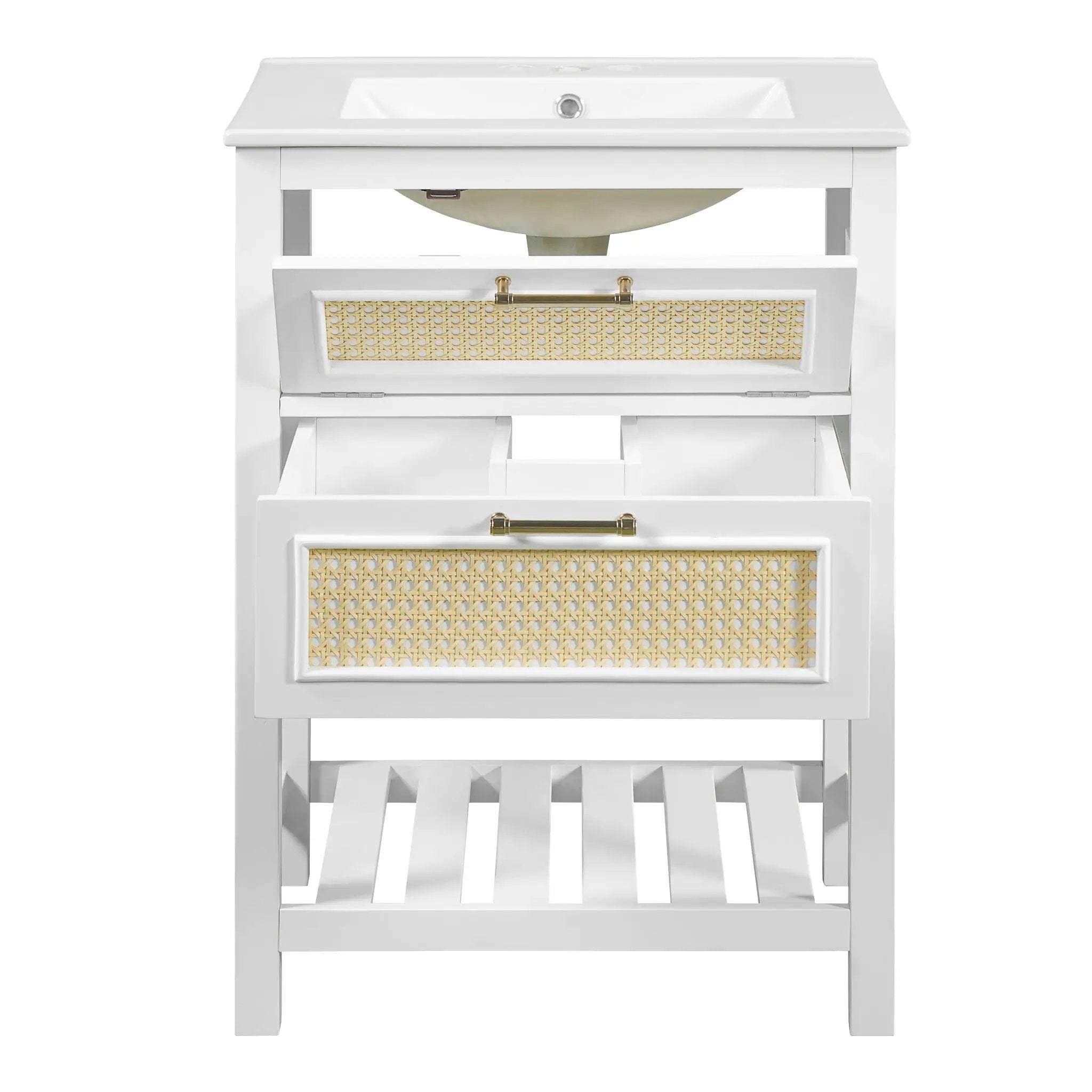Modern Bathroom Vanity With Integrated Sink, Cabinet With 1 Deep Drawer And 1 Tip-Out Drawer by HouseOfZazla