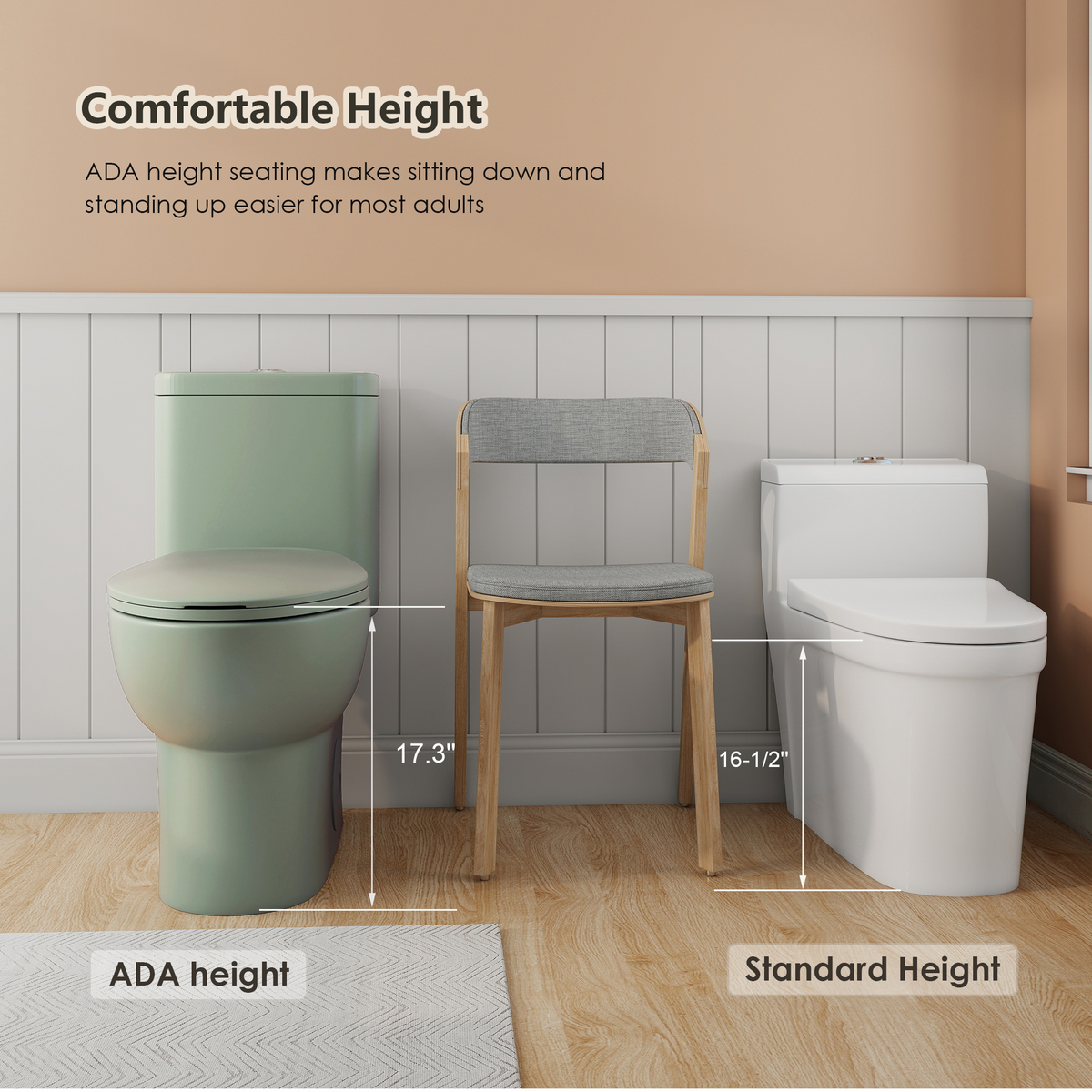 0.8/1.28 GPF Siphonic Dual‑Flush One‑Piece Toilet, 17" ADA Comfort Height, Elongated Rimmed Bowl, Top‑Button, 12" Rough‑In, Soft‑Closing Seat & Lid, 1000g MaP Score, photo 8 of 10