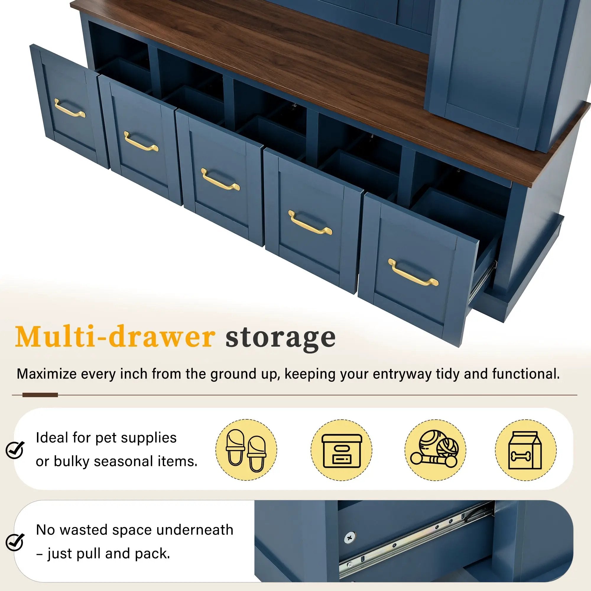 U-Can Entryway Hall Tree with Coat Hooks, Shoe Bench & Drawer Storage Cabinet by HouseOfZazla