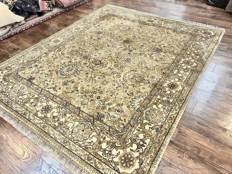 Indo Mahal Rug 8x10, Indian Jaipur Rug 8 x 10 ft, Wool Indo Persian Carpet, Handmade Traditional Floral Area Rug, Olive Green, Vintage Rug by Jewel Rugs