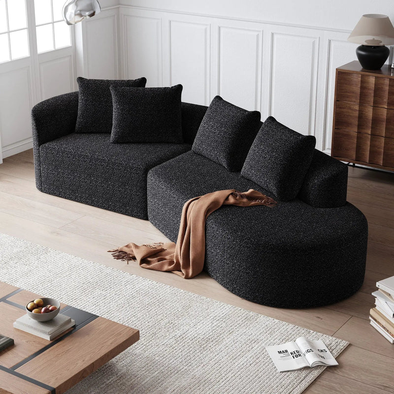 Upholstered Oversized Sectional Sofa, 4 Seater Extra Deep & Wide Curved Cloud Couch With 4 Throw Pillows For Living Room - Black by HouseOfZazla