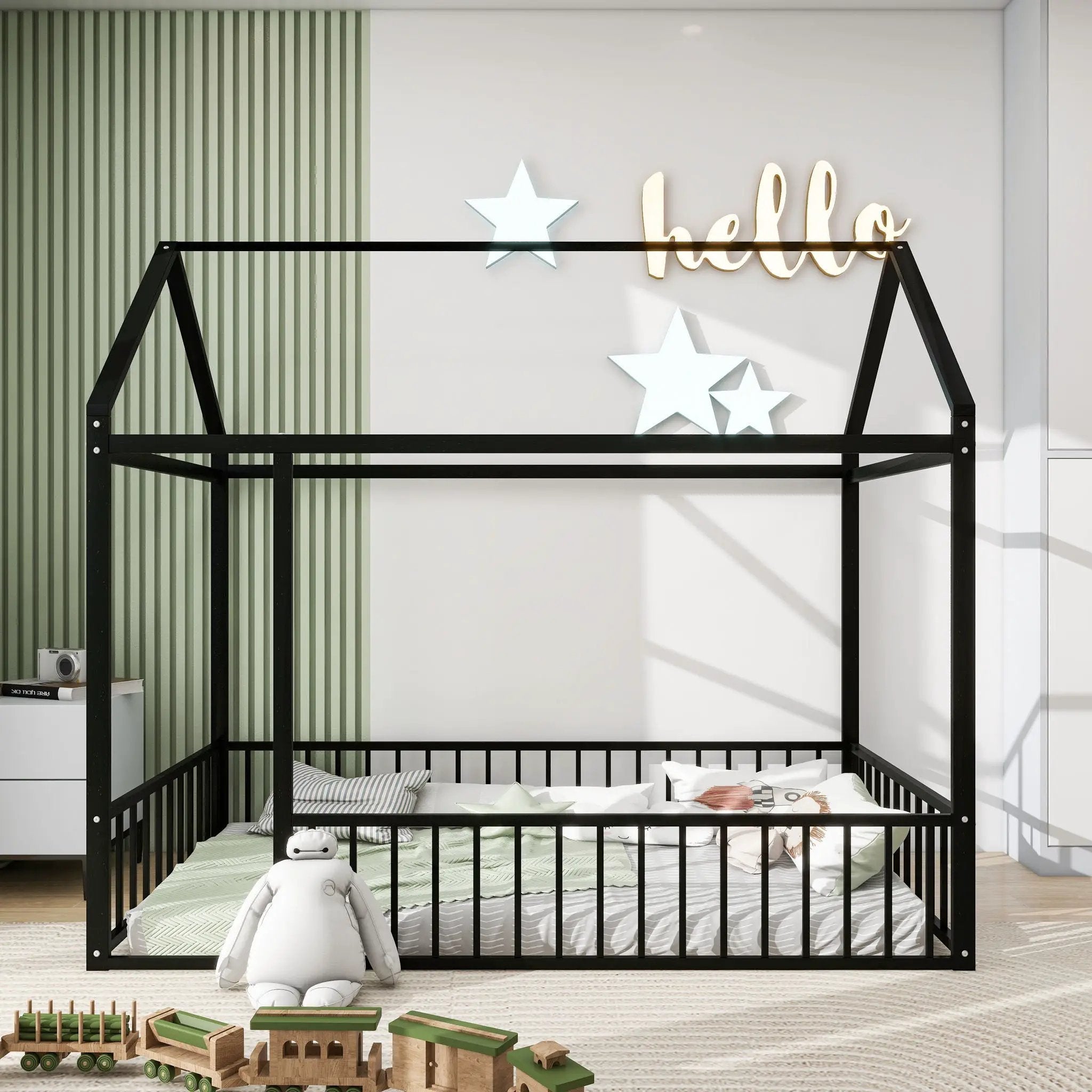 Metal Bed House Bed Frame With Fence by HouseOfZazla