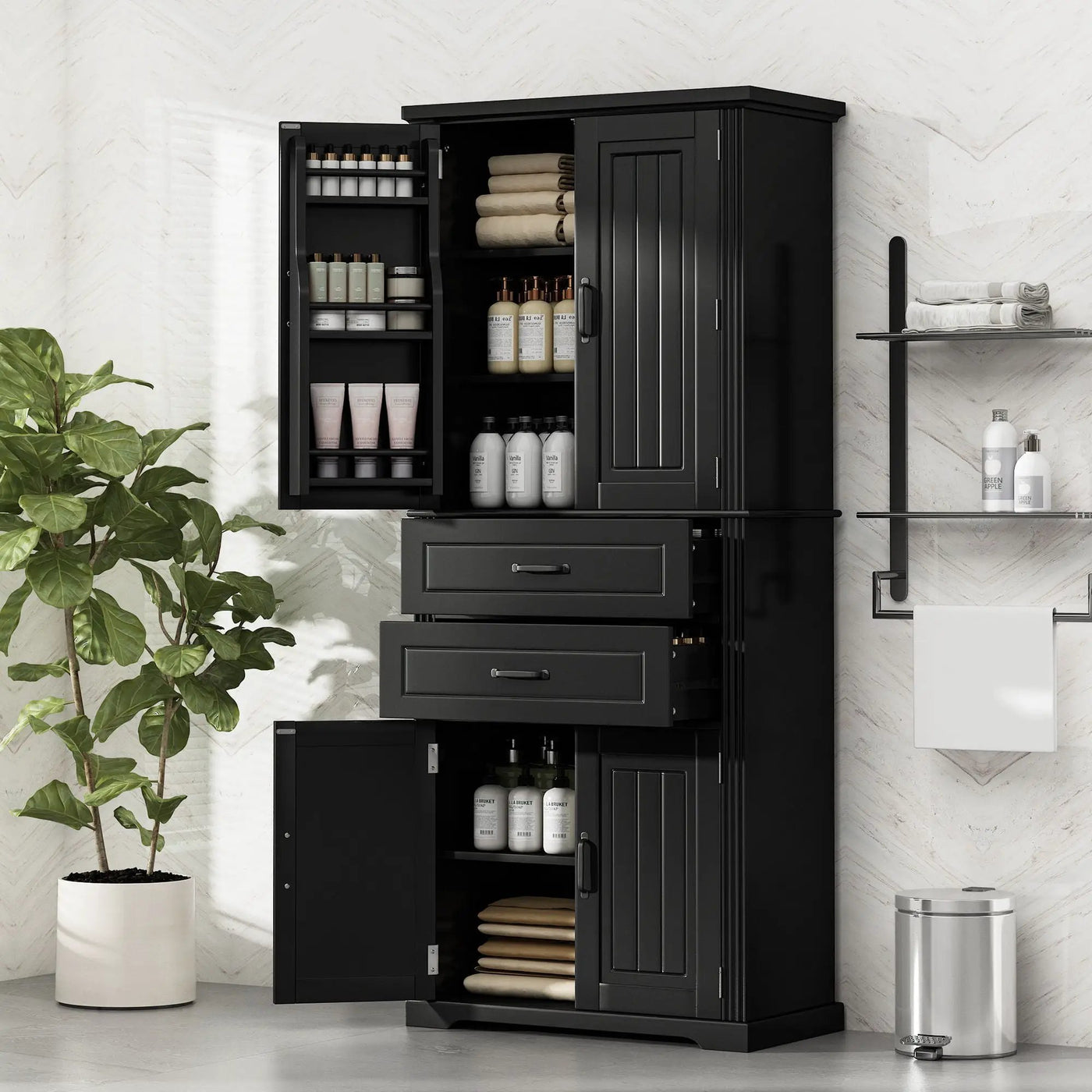Multi Functional Storage Cabinet With Adjustable Shelves, 2 Drawers, Door Shelves by HouseOfZazla