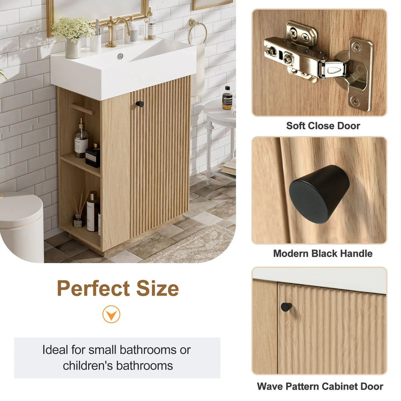Bathroom Vanity With Sink, Freestanding Wood Grain Cabinet With Storage by Unique Piece Furniture