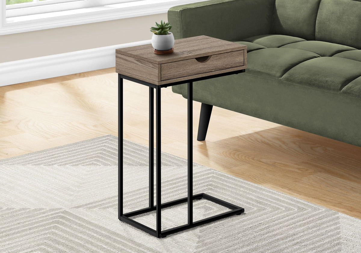 C-Shaped Accent Table with Storage Drawer - Light Brown or White, photo 2 of 8