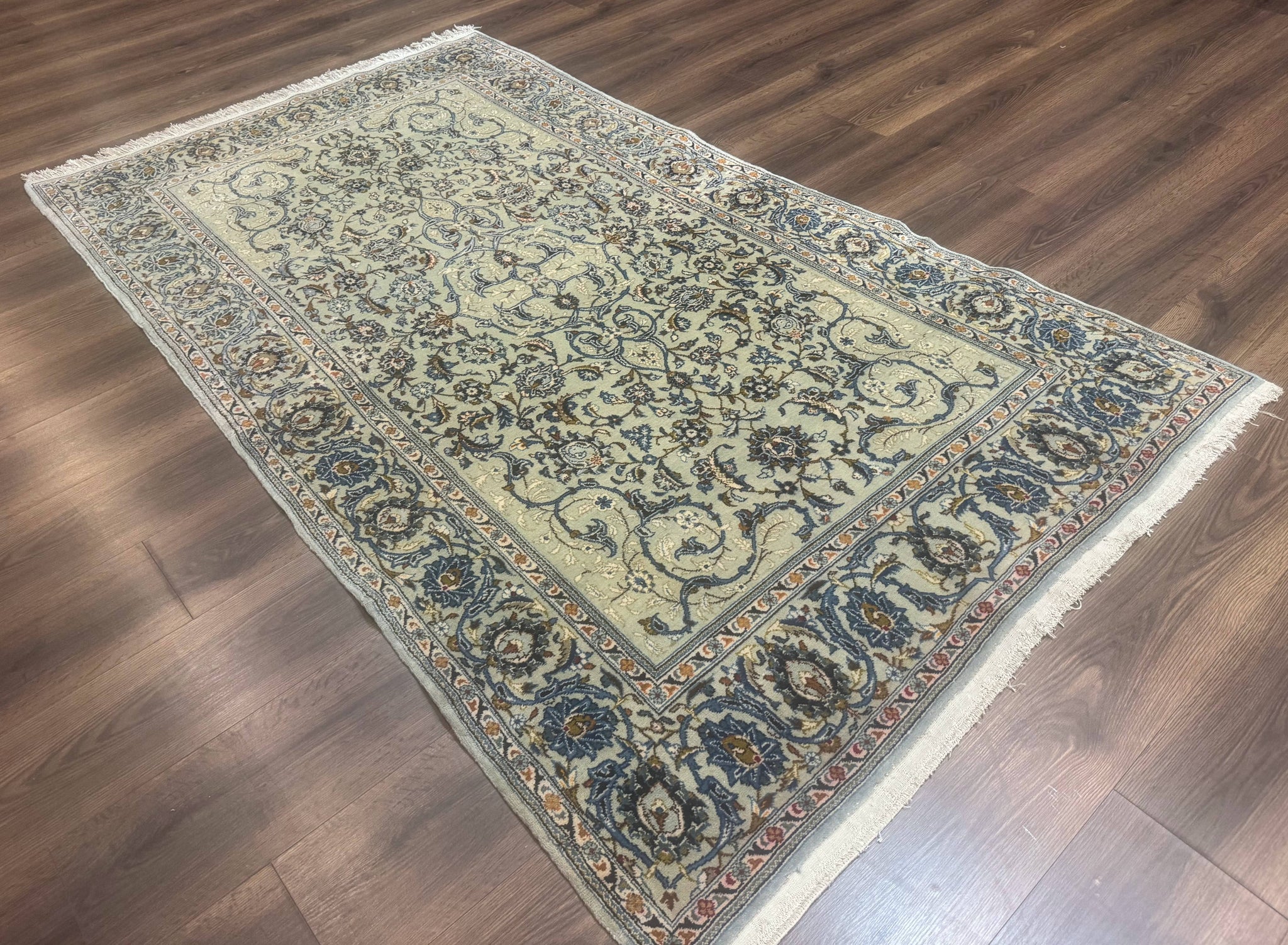 Persian Kashan Rug, Unique Colors, 225 KPSI, Light Green and Light Blue by Jewel Rugs