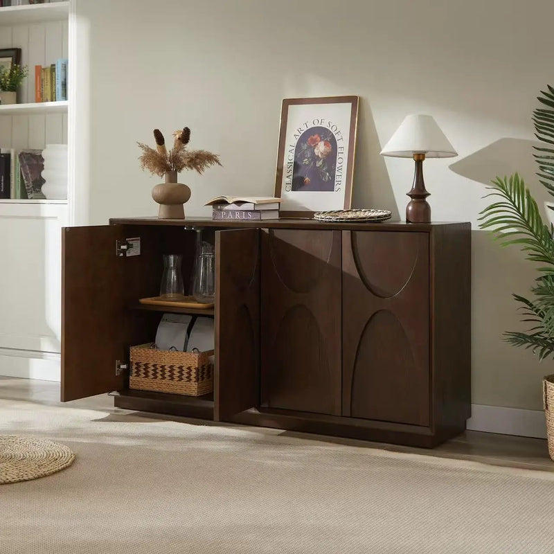 4 Door Accent Cabinet with Solid Wood Carved Doors by HouseOfZazla
