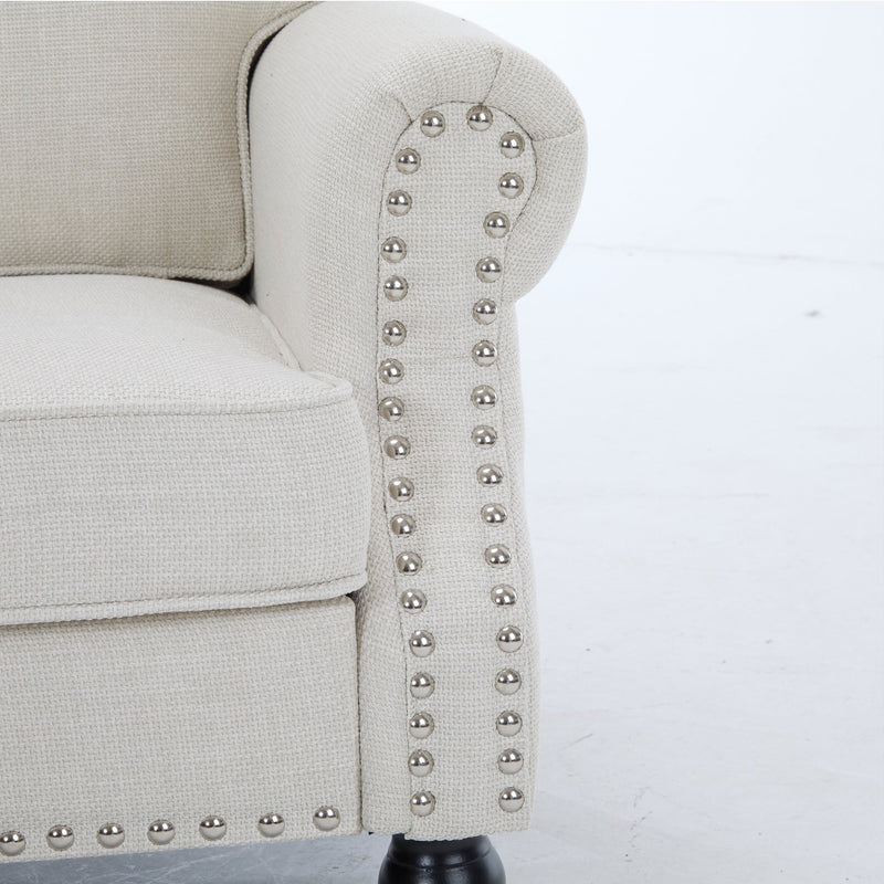 68 Inch Faux Leather Rolled Arm Sofa with Nailhead Trim - Beige, photo 6 of 10