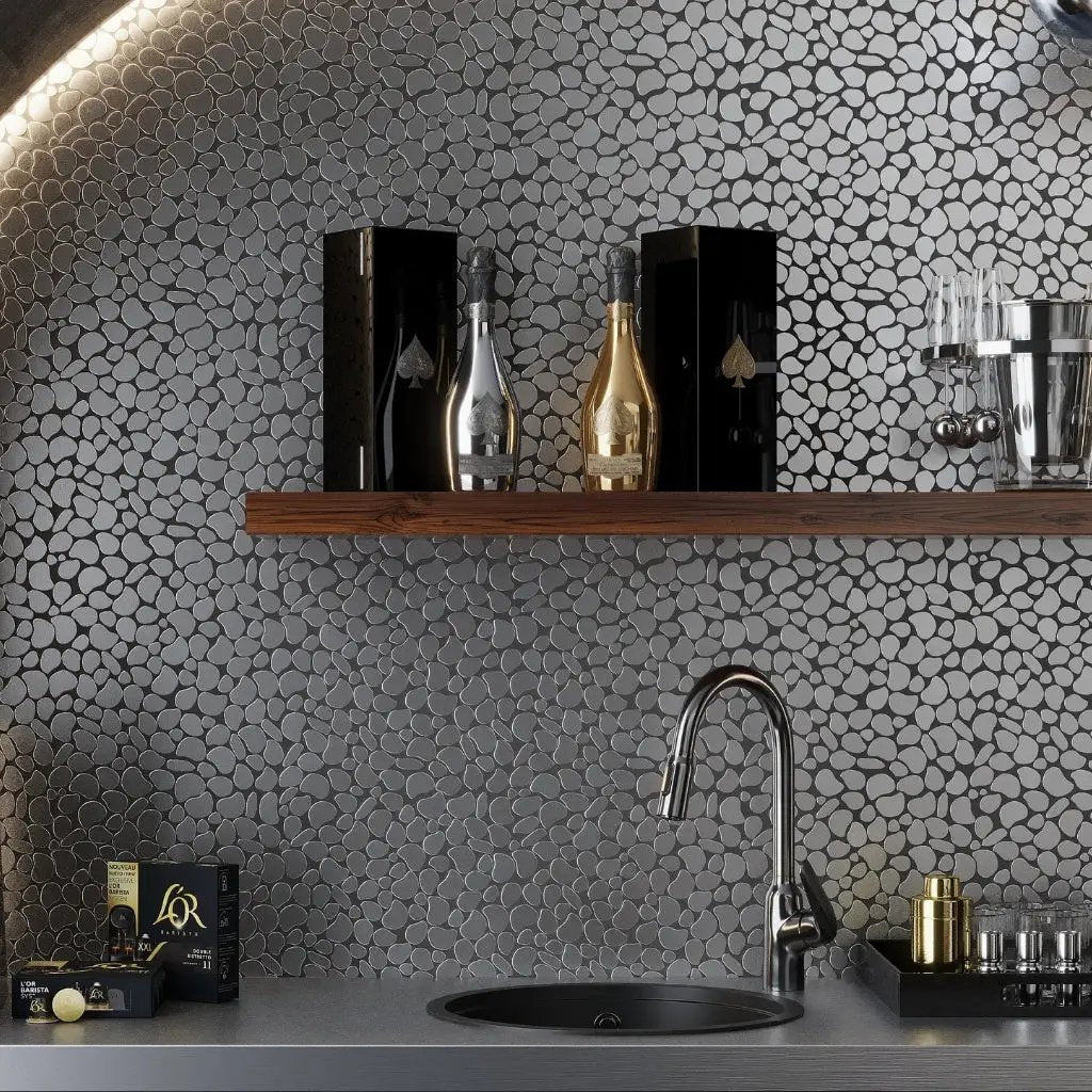 Pebble Gray 12x12 Polished Multi-shaped Metal Mosaic Tile (5 pack, 5.17 sq ft/case) by Apollo Tile