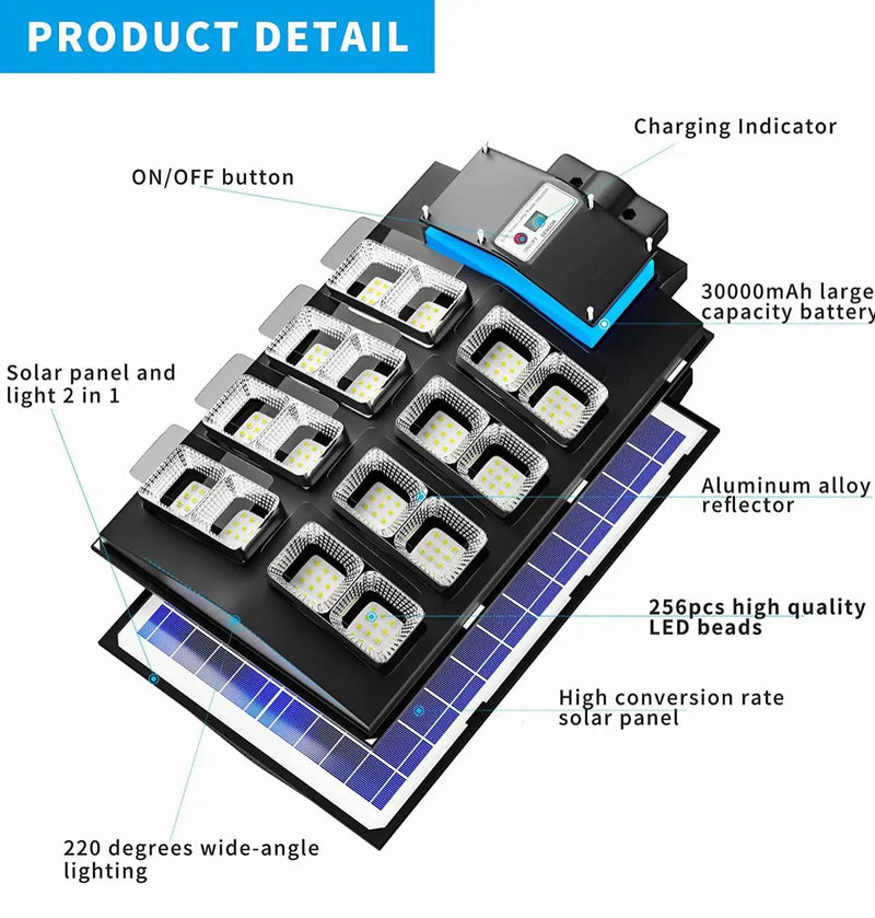 6800W Commercial Solar Street Lights Dusk to Dawn , Motion Sensor, 75000LM for Street with Remote Control by Outdoor Solar Outlet