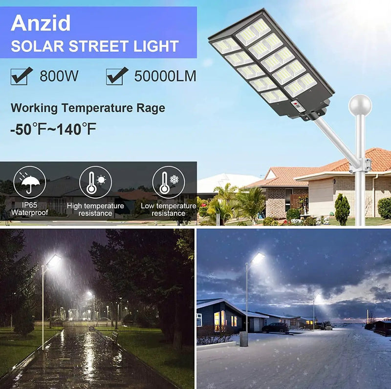 6800W Commercial Solar Street Lights Dusk to Dawn , Motion Sensor, 75000LM for Street with Remote Control by Outdoor Solar Outlet