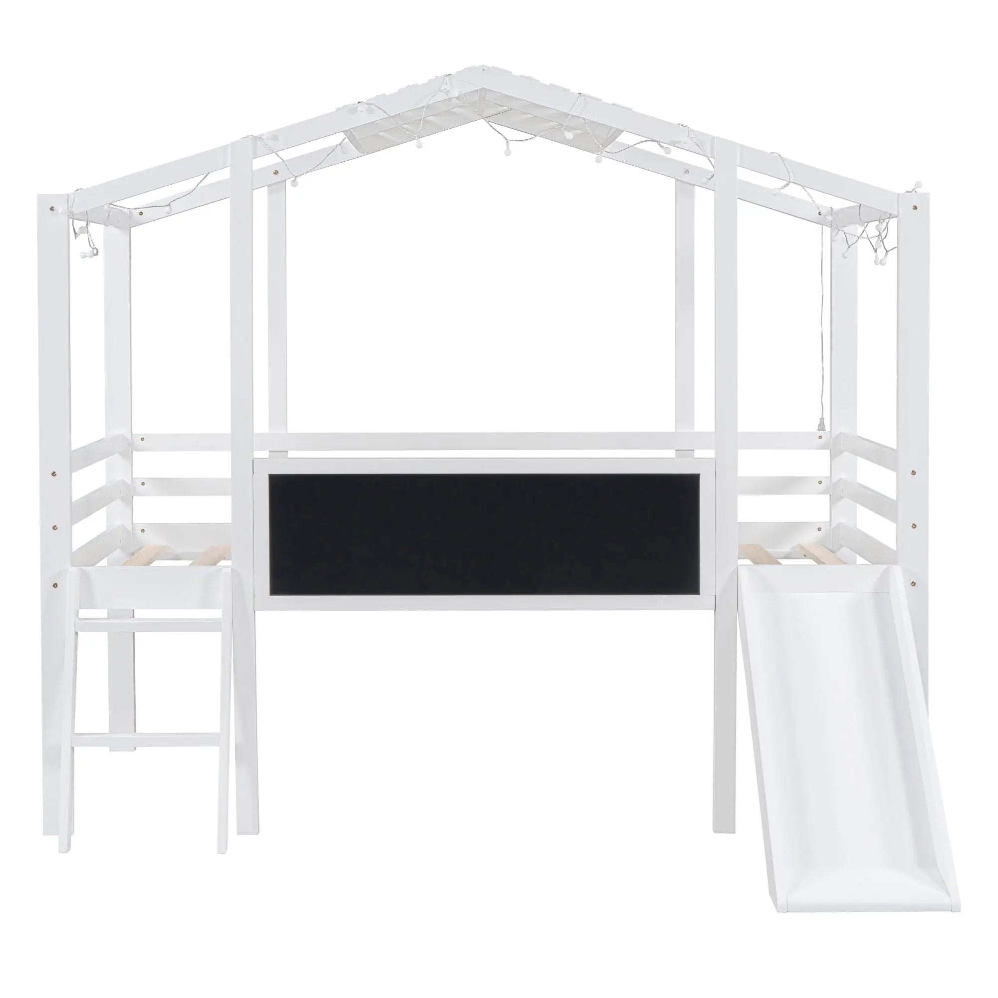 Loft House Bed With Ladder And Slide, With board And Light Strip On The Roof by Unique Piece Furniture
