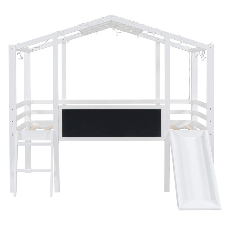Loft House Bed With Ladder And Slide, With board And Light Strip On The Roof by HouseOfZazla
