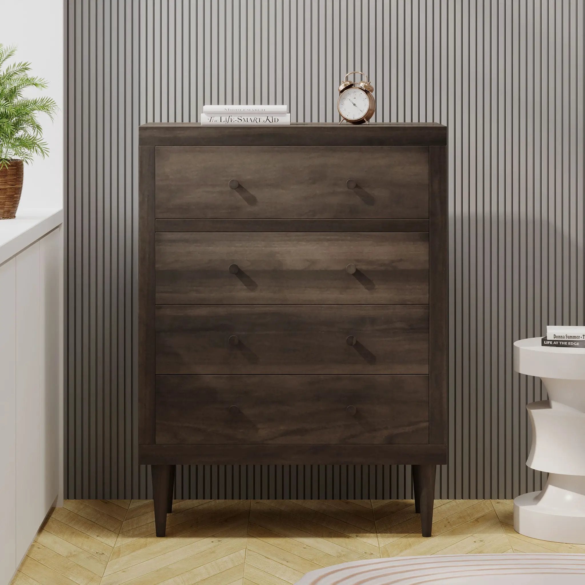Farhart Mid Century Modern 4 Drawer Dresser - Walnut by HouseOfZazla
