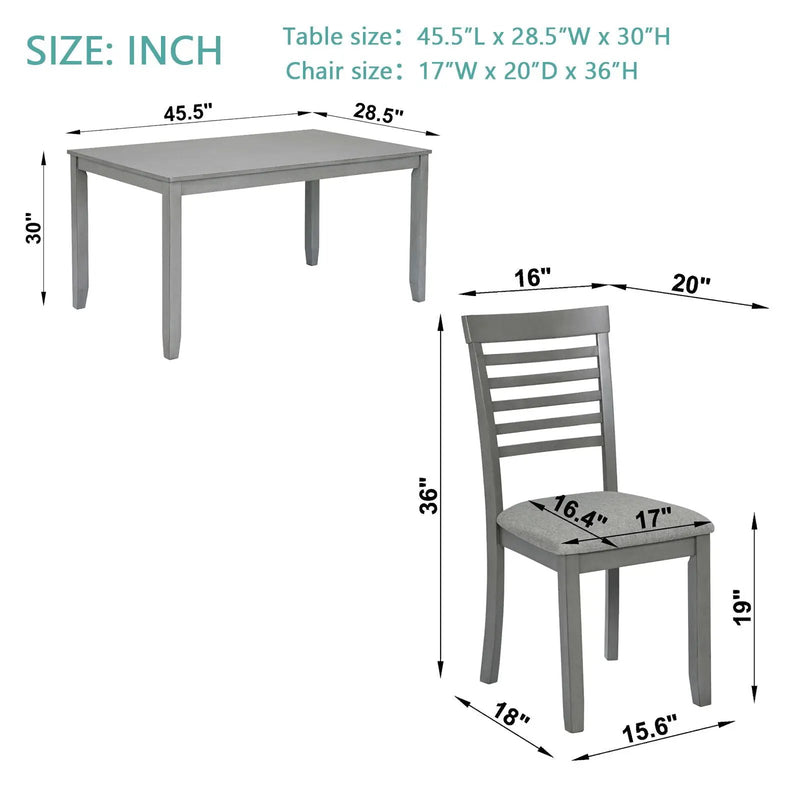 5 Pieces Modern Dining Set, Rectangular Wooden Dining Table With 4 Upholstered Chairs by Unique Piece Furniture