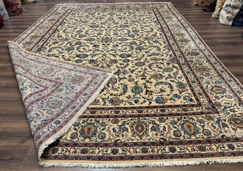 Persian Kashan Rug 10x14, Bone - Beige and Blue, Allover Pattern, Traditional Persian Carpet, Fine 260 KPSI by Jewel Rugs