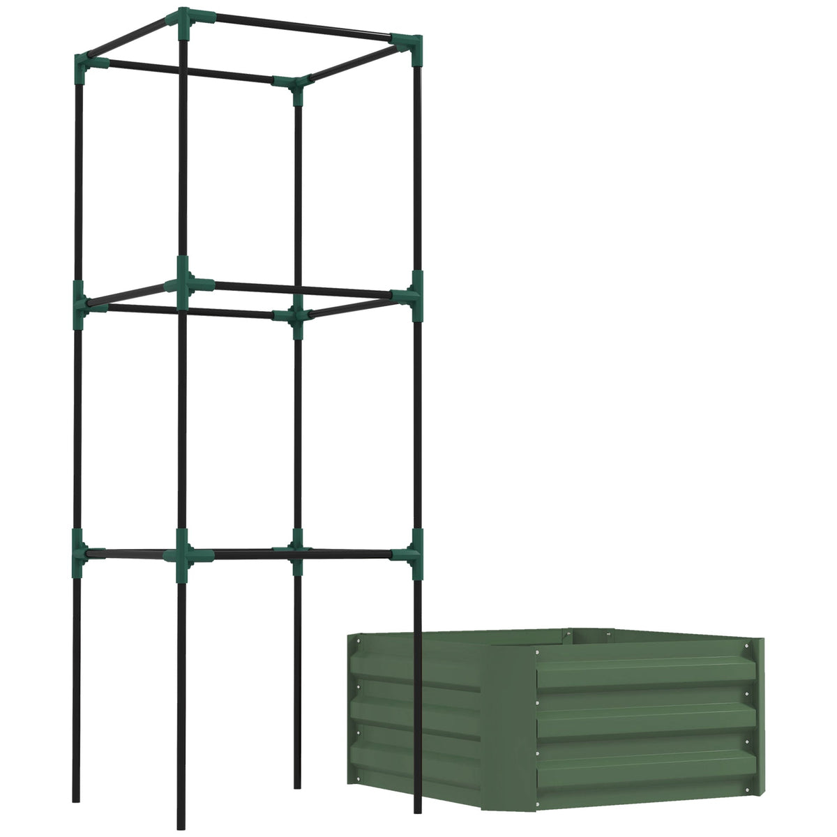 Galvanized Raised Garden Bed with Trellis - Grey Green, photo 2 of 10