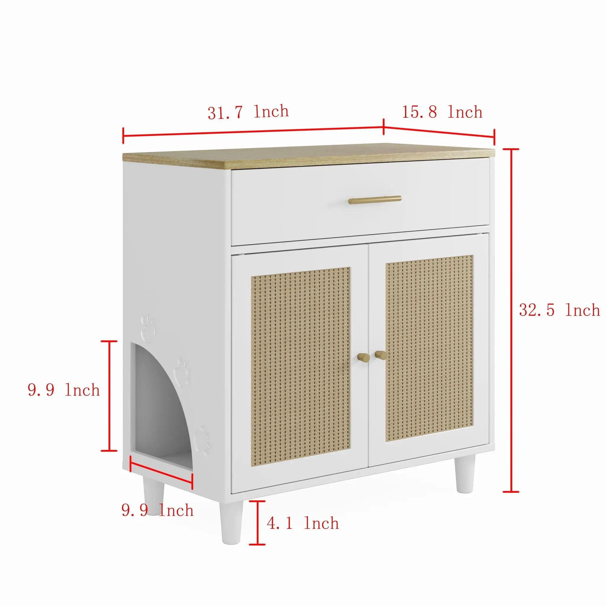 Cat Litter Box Enclosure With Scratch Pad, Hidden Litter Box Furniture, Wooden Pet House Sideboard, Storage Cabinet, Fit Most Cat And Litter Box, For Living Room Bedroom Office - White / Light Brown by HouseOfZazla