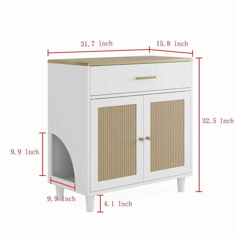Cat Litter Box Enclosure With Scratch Pad, Hidden Litter Box Furniture, Wooden Pet House Sideboard, Storage Cabinet, Fit Most Cat And Litter Box, For Living Room Bedroom Office - White / Light Brown by HouseOfZazla