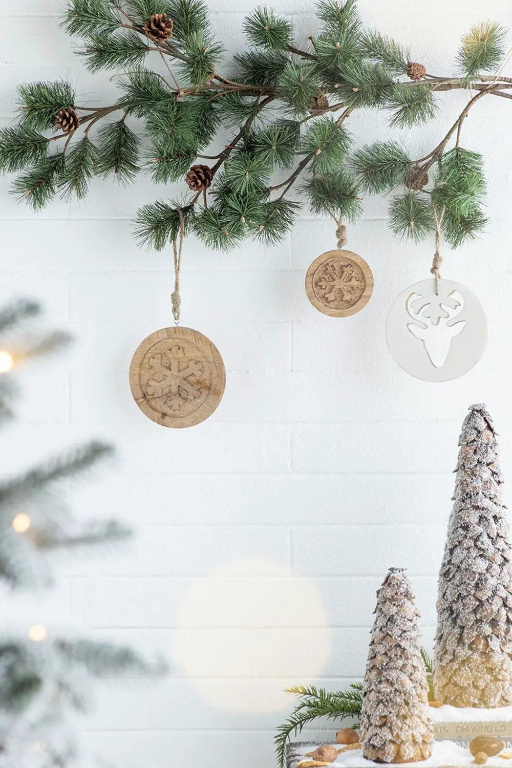 Wooden Hanging Circle With Snowflake Cut Decorative Hanging Christmas Tree Ornaments For Holiday Party Decorations (Set of 12) - Multi by HouseOfZazla
