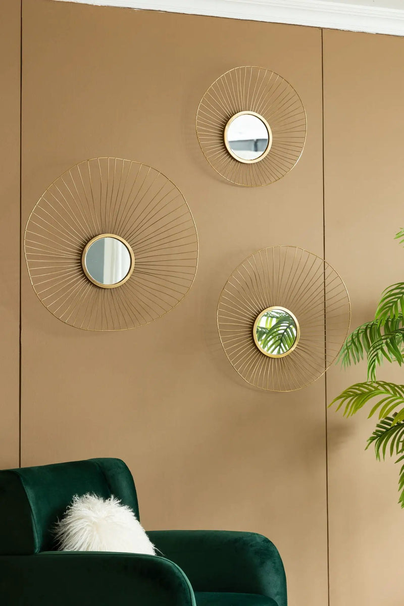 Wall Mirror Abstract Designed Wall Mirrors WithFrame For Home & Office, Top Of Sideboard (Set of 3) - Gold by HouseOfZazla